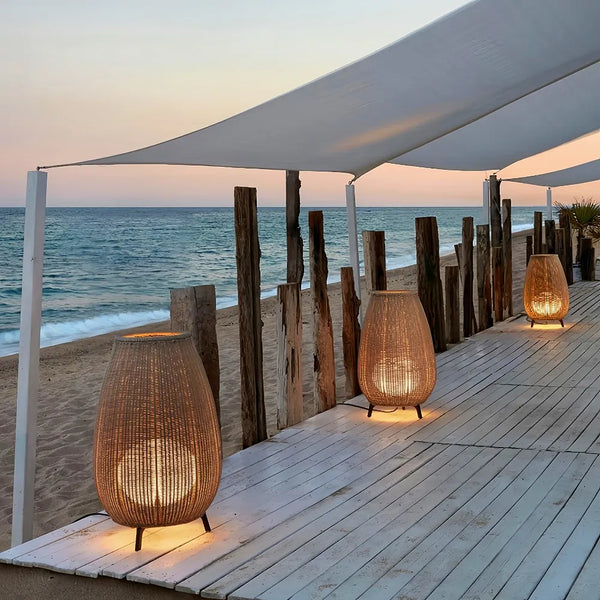 Outdoor Waterproof Rattan Lawn Floor Lamp Villa Courtyard Light