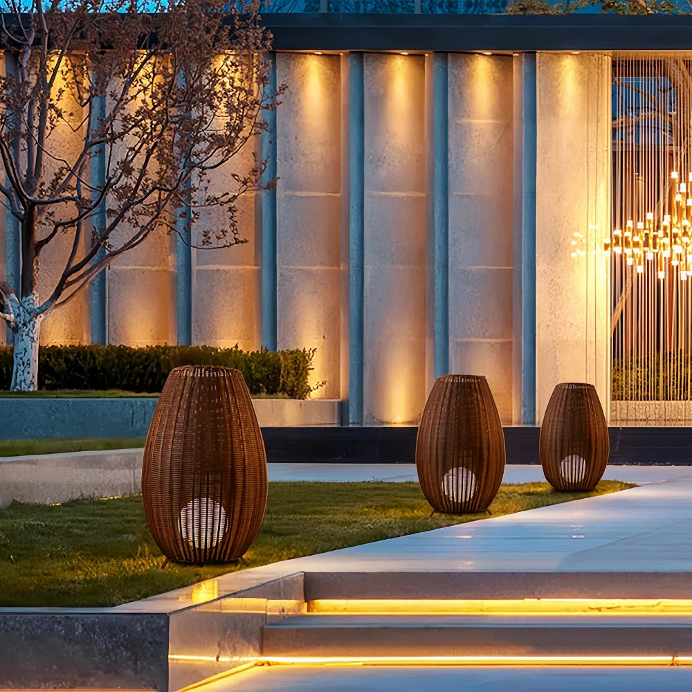 Outdoor Waterproof Rattan Lawn Floor Lamp Villa Courtyard Light