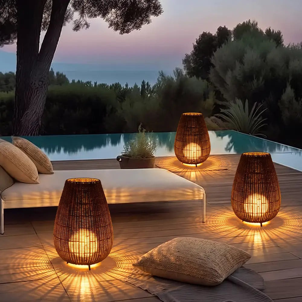 Outdoor Waterproof Rattan Lawn Floor Lamp Villa Courtyard Light