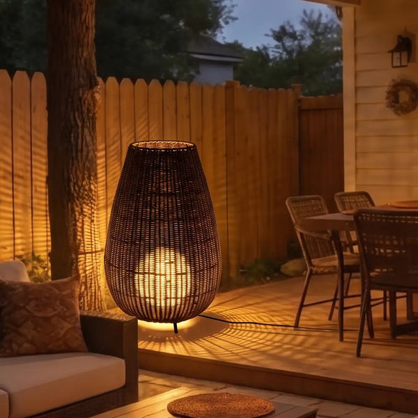 Outdoor Waterproof Rattan Lawn Floor Lamp Villa Courtyard Light