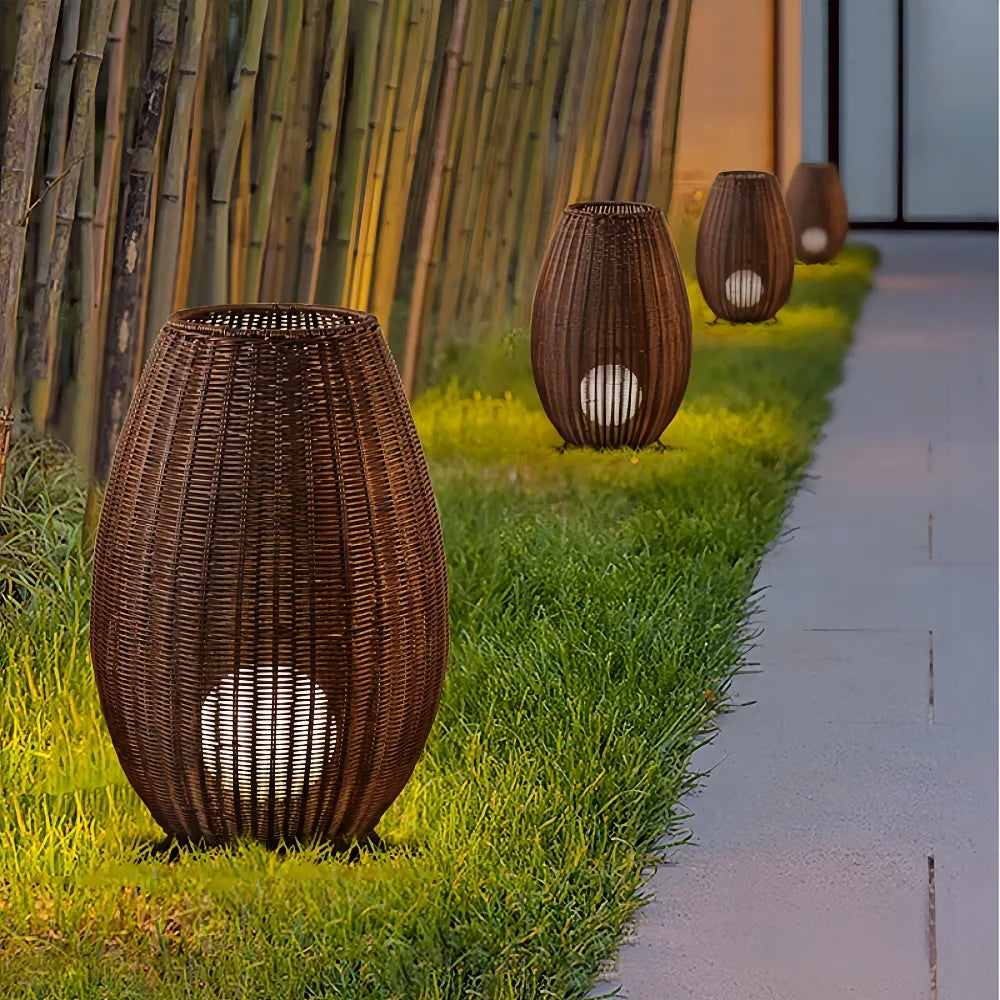Outdoor Waterproof Rattan Lawn Floor Lamp Villa Courtyard Light