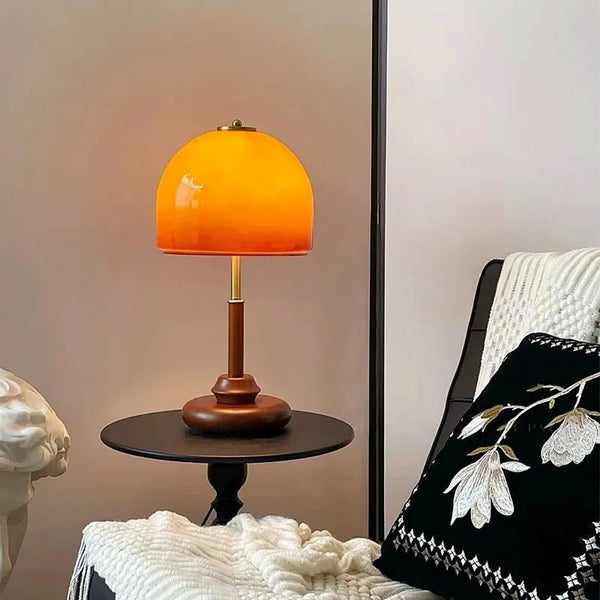 Vintage Glass & Solid Wood Sunset Table Lamp Ambient Bedside Light