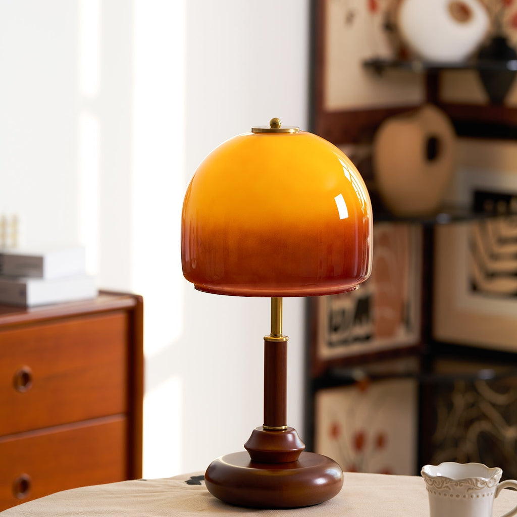 Vintage Glass & Solid Wood Sunset Table Lamp Ambient Bedside Light