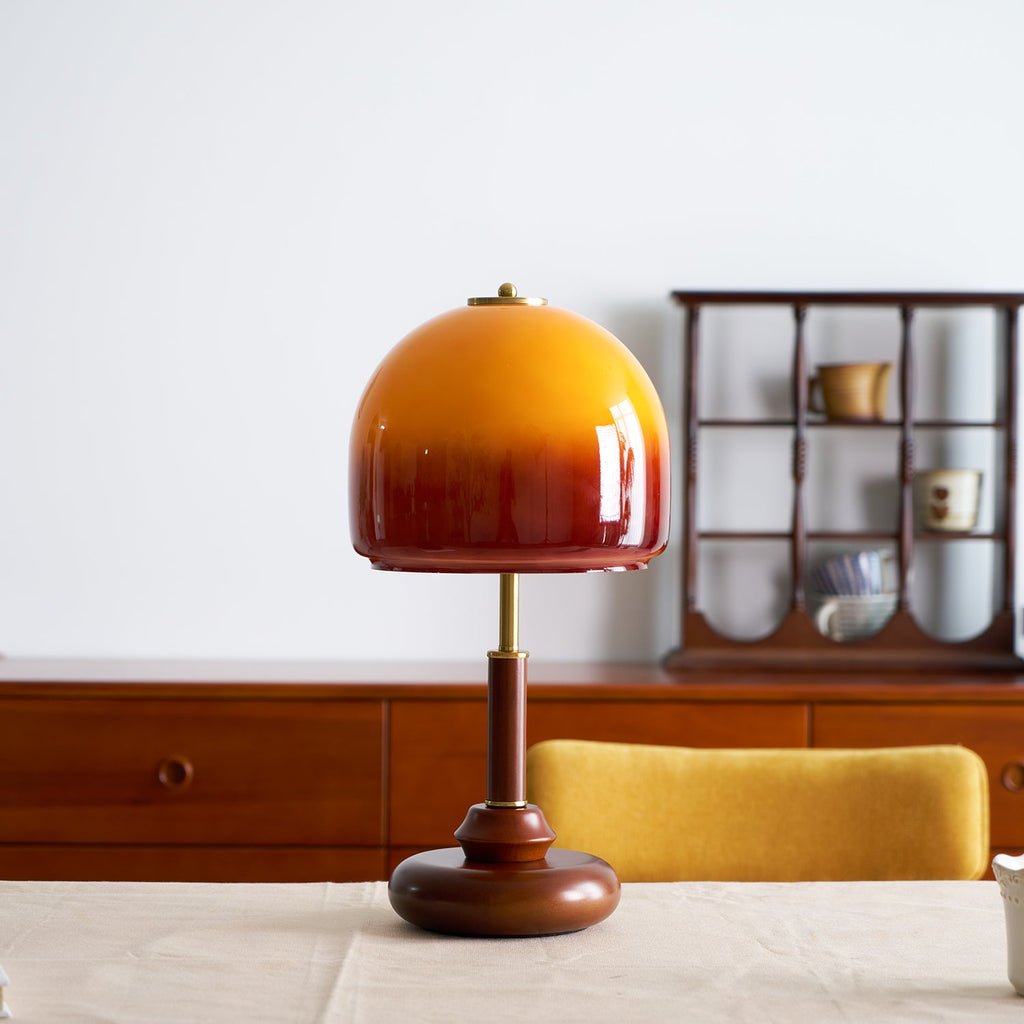 Vintage Glass & Solid Wood Sunset Table Lamp Ambient Bedside Light