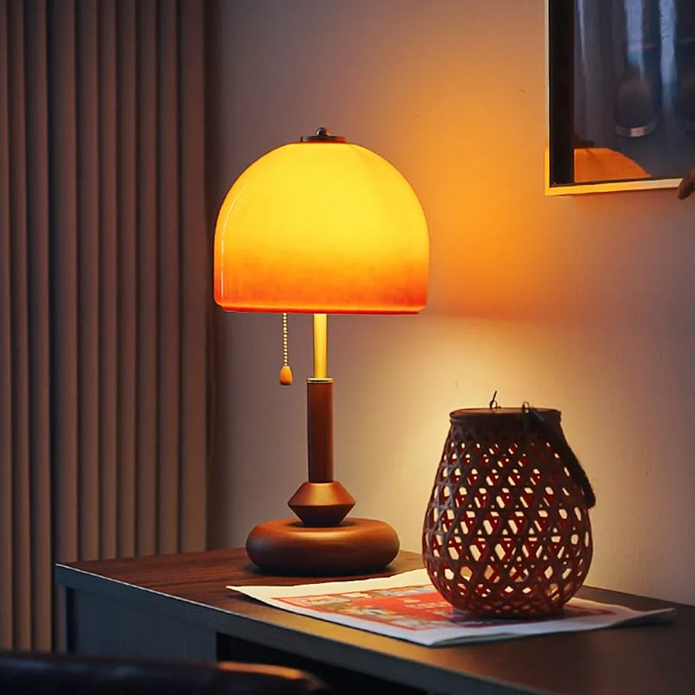 Vintage Glass & Solid Wood Sunset Table Lamp Ambient Bedside Light Secondary image