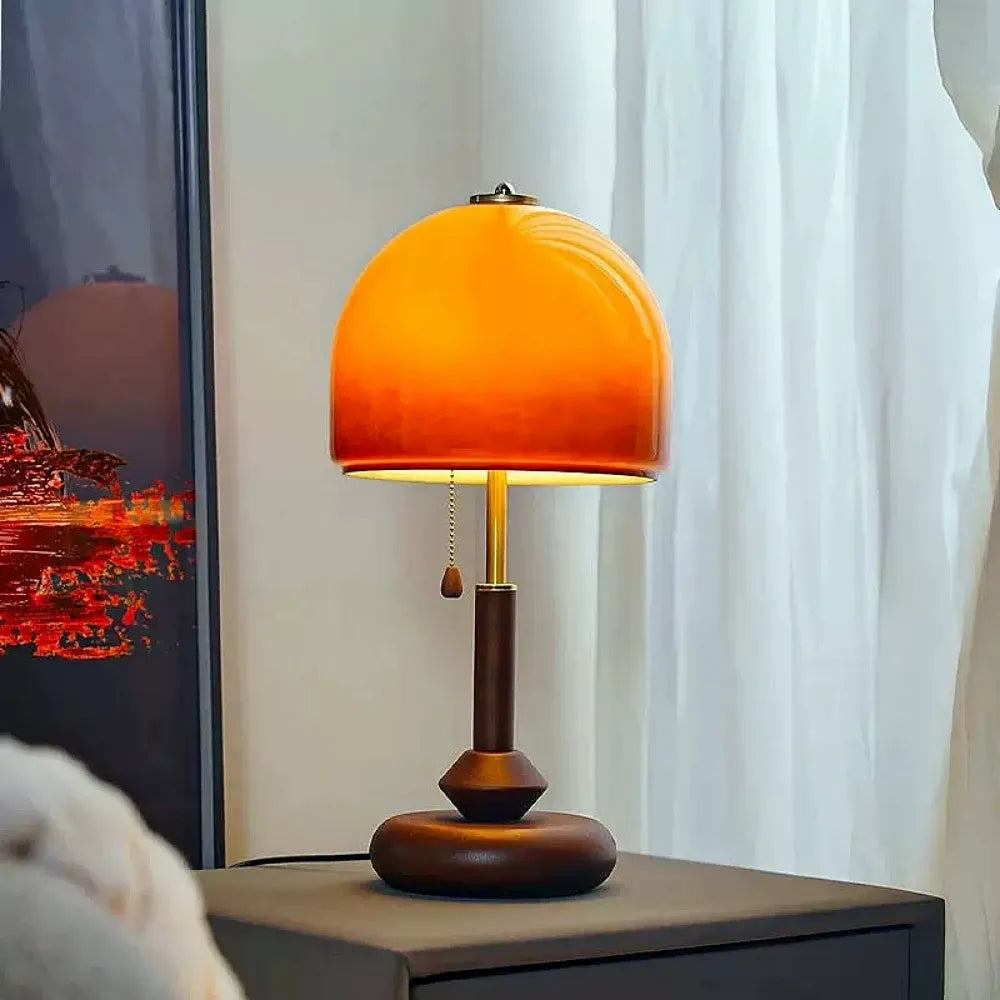 Vintage Glass & Solid Wood Sunset Table Lamp Ambient Bedside Light Main image