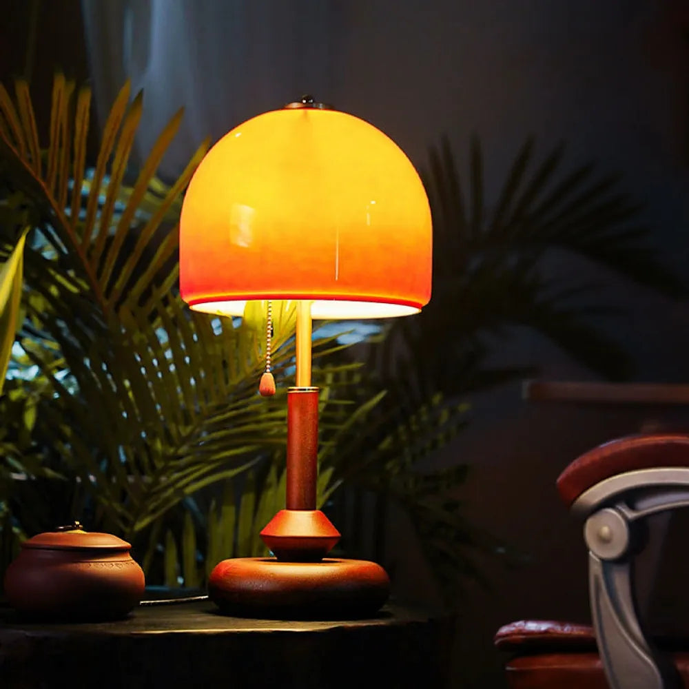 Vintage Glass & Solid Wood Sunset Table Lamp Ambient Bedside Light