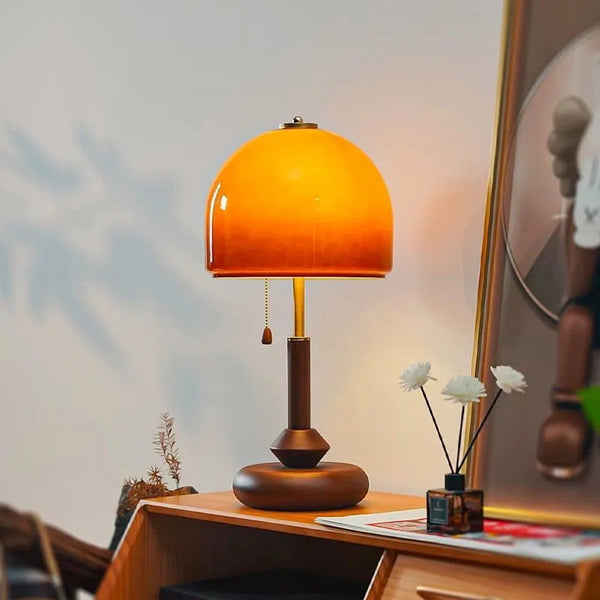 Vintage Glass & Solid Wood Sunset Table Lamp Ambient Bedside Light