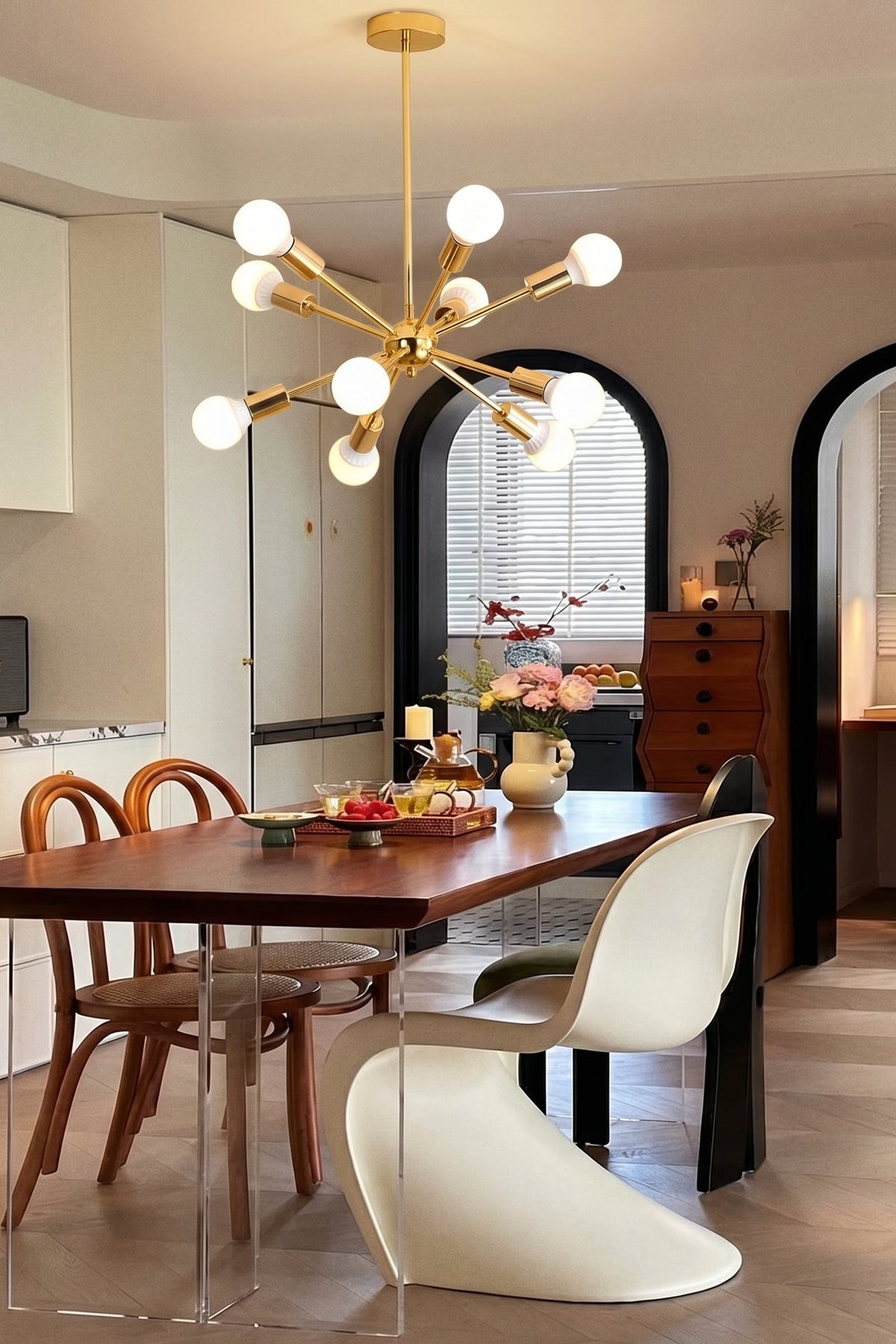Modern Sputnik Chandelier Mid-Century Gold Starburst Pendant Light