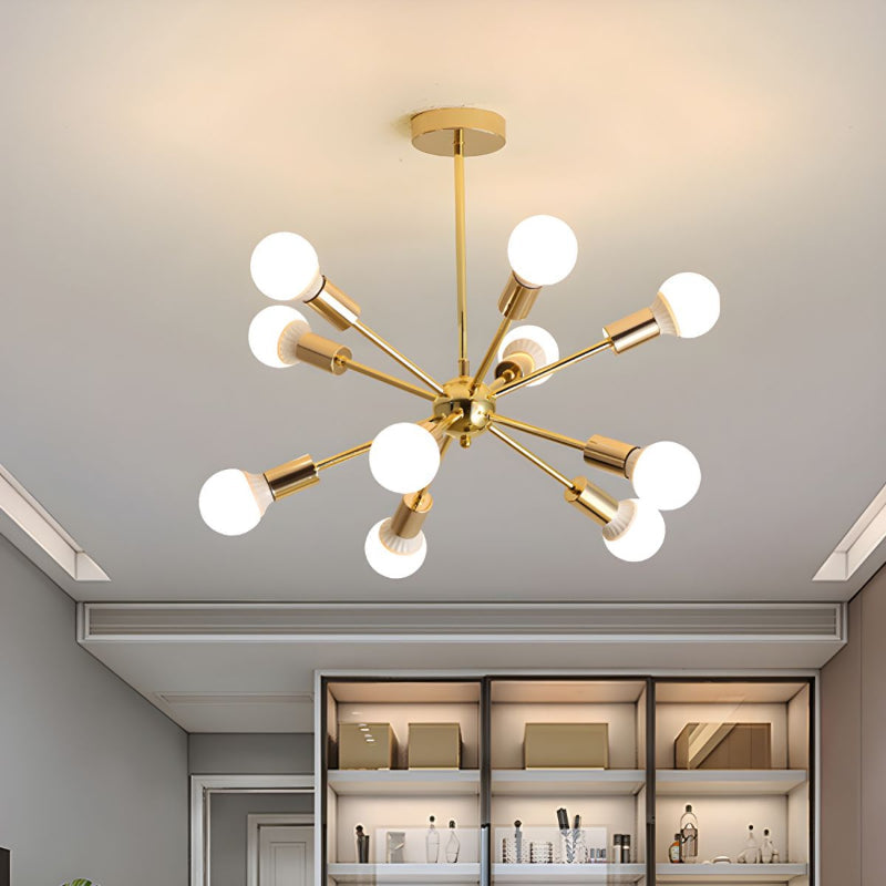Modern Sputnik Chandelier Mid-Century Gold Starburst Pendant Light