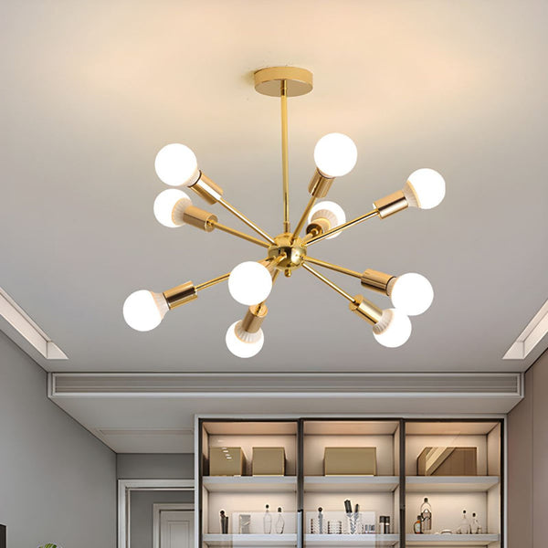 Modern Sputnik Chandelier Mid-Century Gold Starburst Pendant Light