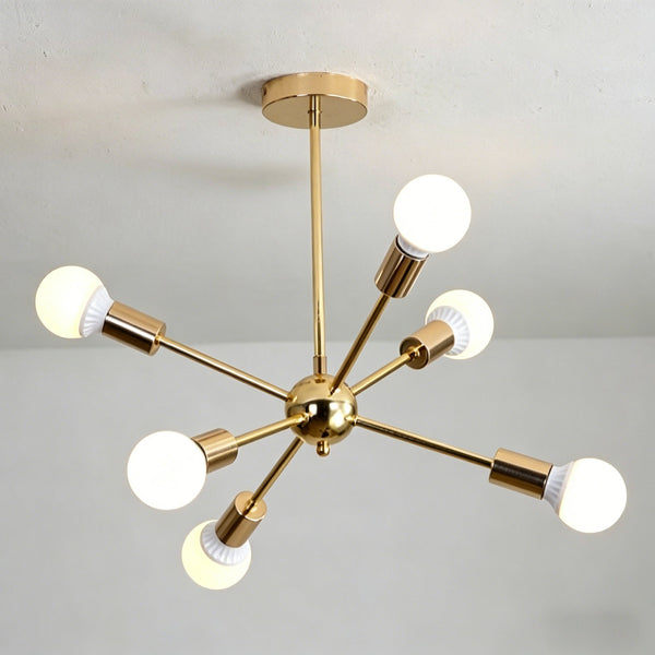 Modern Sputnik Chandelier Mid-Century Gold Starburst Pendant Light