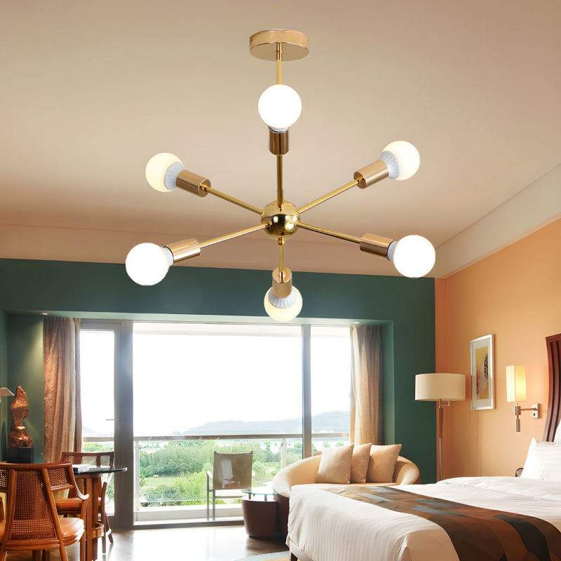 Modern Sputnik Chandelier Mid-Century Gold Starburst Pendant Light