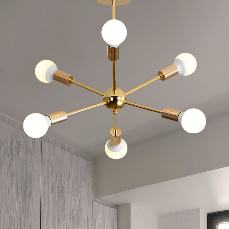 Modern Sputnik Chandelier Mid-Century Gold Starburst Pendant Light