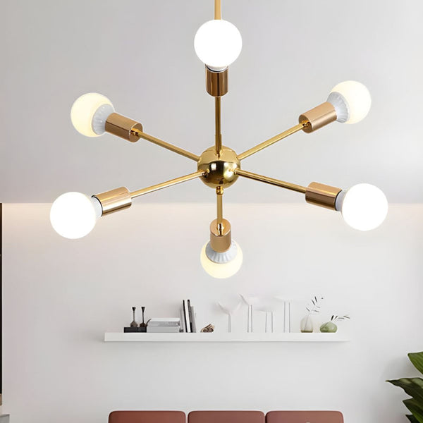 Modern Sputnik Chandelier Mid-Century Gold Starburst Pendant Light