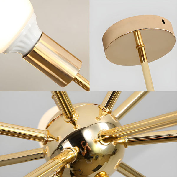 Modern Sputnik Chandelier Mid-Century Gold Starburst Pendant Light