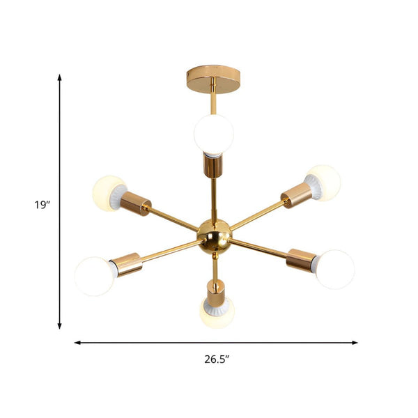 Modern Sputnik Chandelier Mid-Century Gold Starburst Pendant Light
