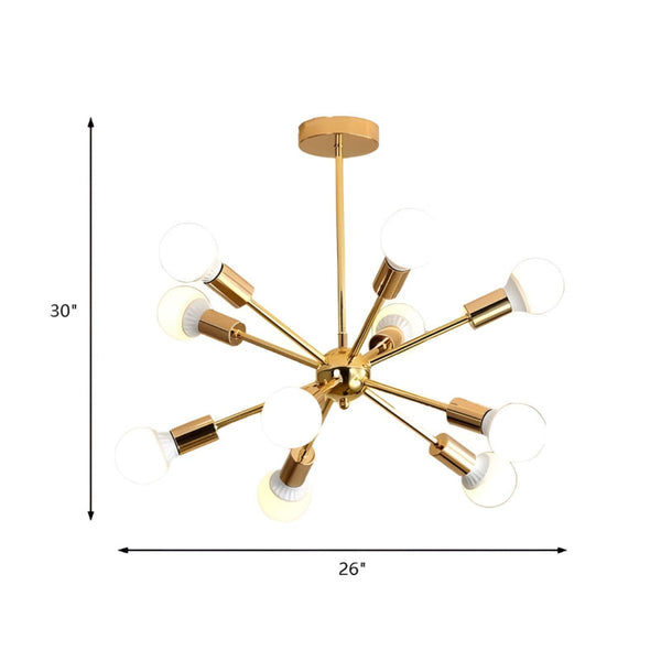 Modern Sputnik Chandelier Mid-Century Gold Starburst Pendant Light