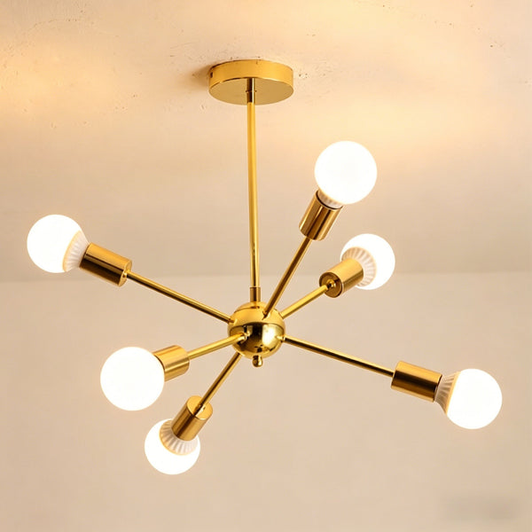 Modern Sputnik Chandelier Mid-Century Gold Starburst Pendant Light