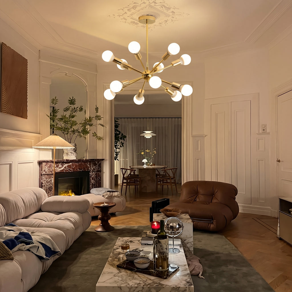 Modern Sputnik Chandelier Mid-Century Gold Starburst Pendant Light