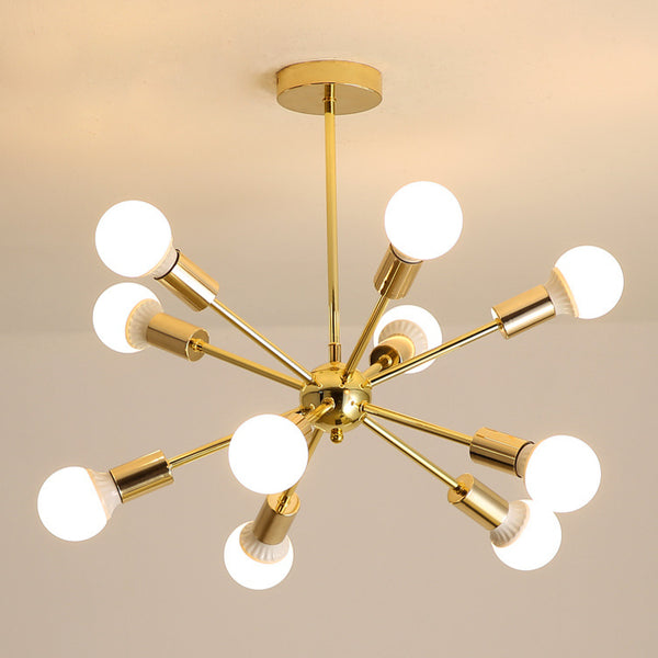 Modern Sputnik Chandelier Mid-Century Gold Starburst Pendant Light