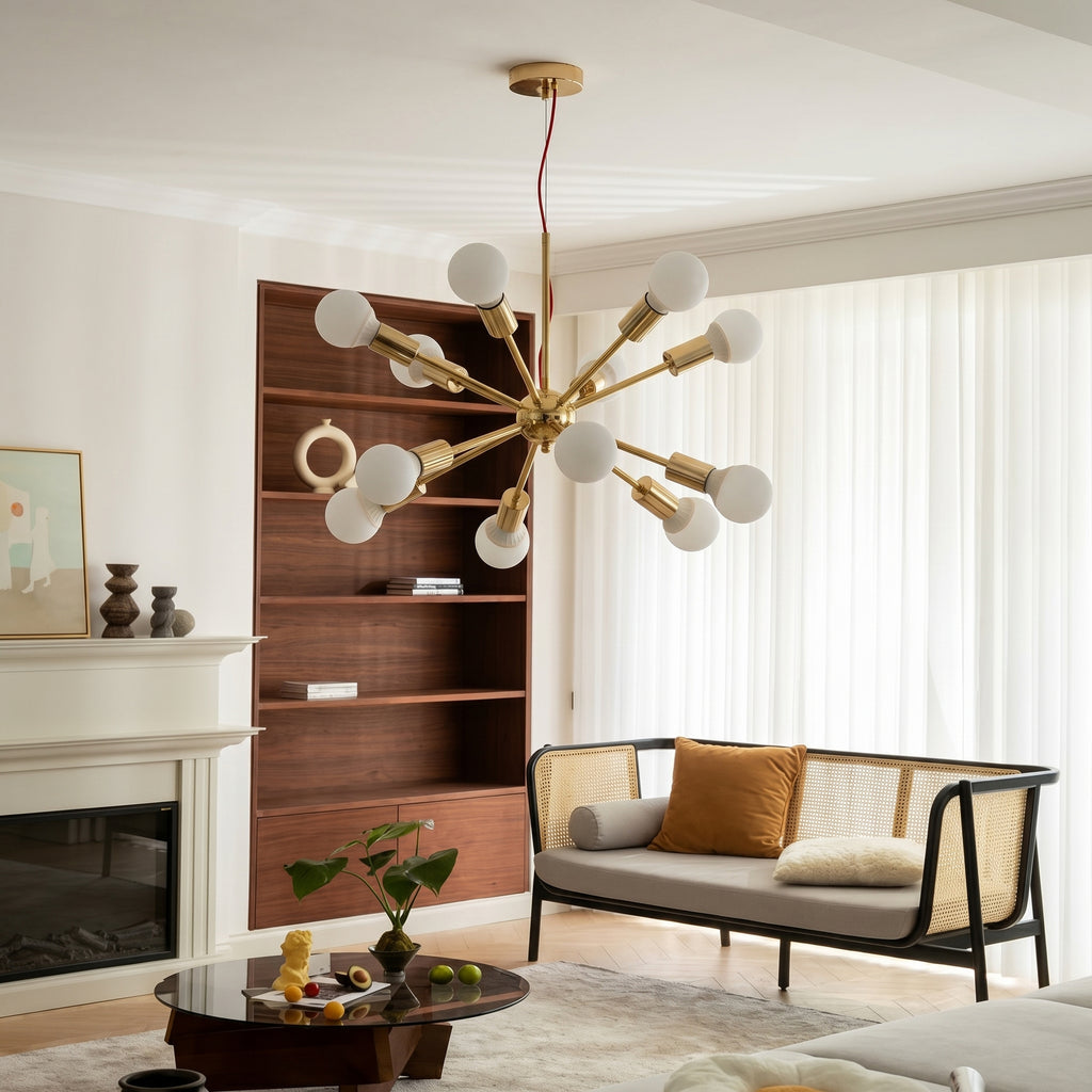 Modern Sputnik Chandelier Mid-Century Gold Starburst Pendant Light