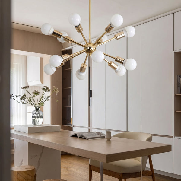 Modern Sputnik Chandelier Mid-Century Gold Starburst Pendant Light