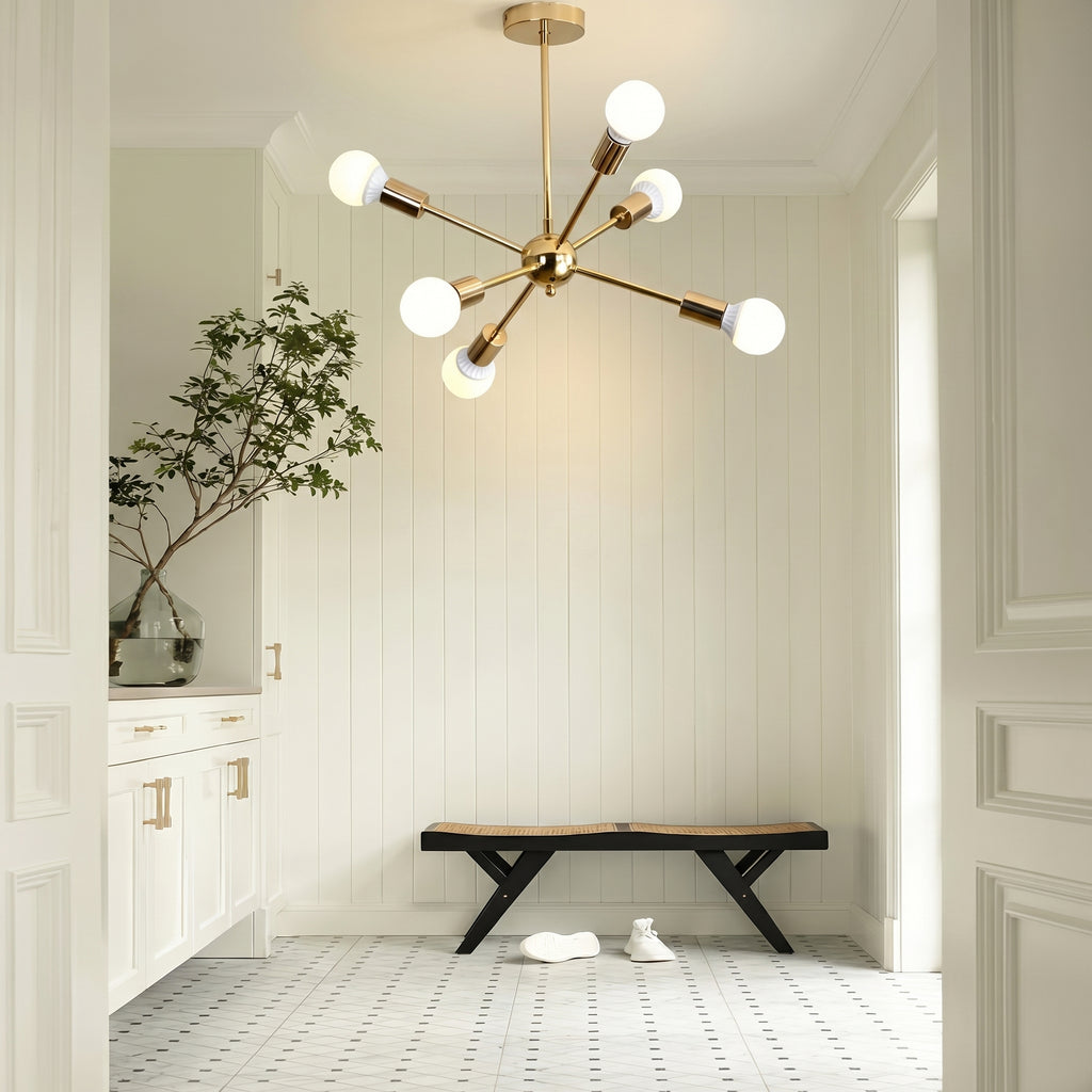 Modern Sputnik Chandelier Mid-Century Gold Starburst Pendant Light