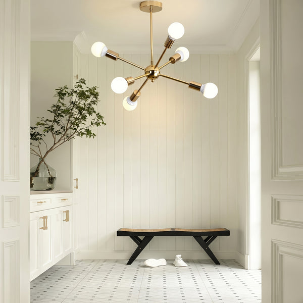 Modern Sputnik Chandelier Mid-Century Gold Starburst Pendant Light
