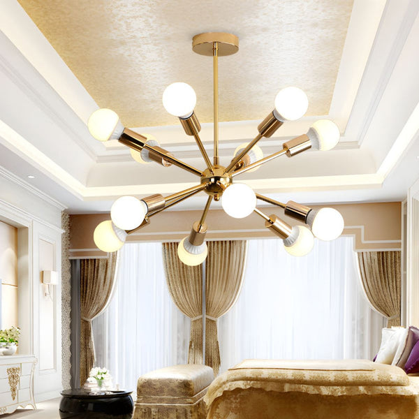 Modern Sputnik Chandelier Mid-Century Gold Starburst Pendant Light