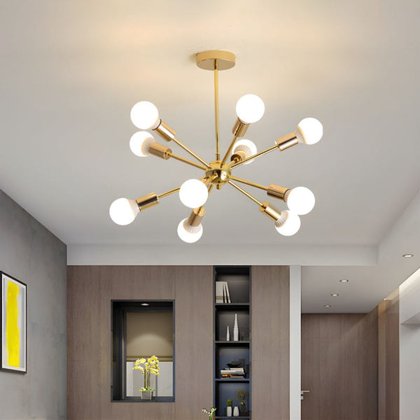 Modern Sputnik Chandelier Mid-Century Gold Starburst Pendant Light