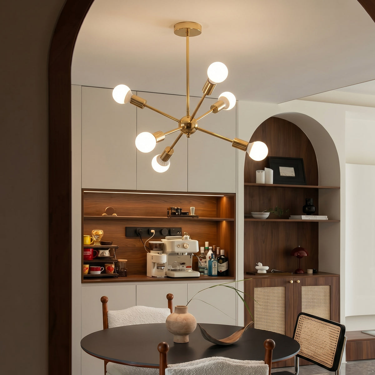 Modern Sputnik Chandelier Mid-Century Gold Starburst Pendant Light Main image