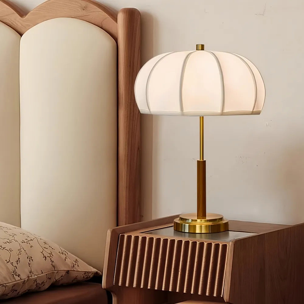 Mid-Century Modern Fabric Table Lamp Pleated Bedside Desk Light