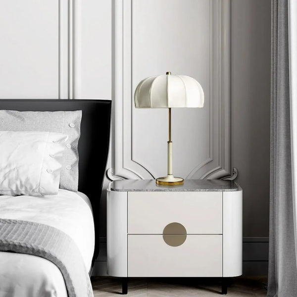 Mid-Century Modern Fabric Table Lamp Pleated Bedside Desk Light