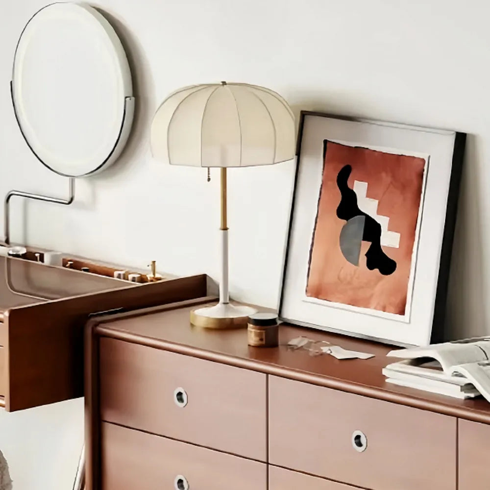 Mid-Century Modern Fabric Table Lamp Pleated Bedside Desk Light