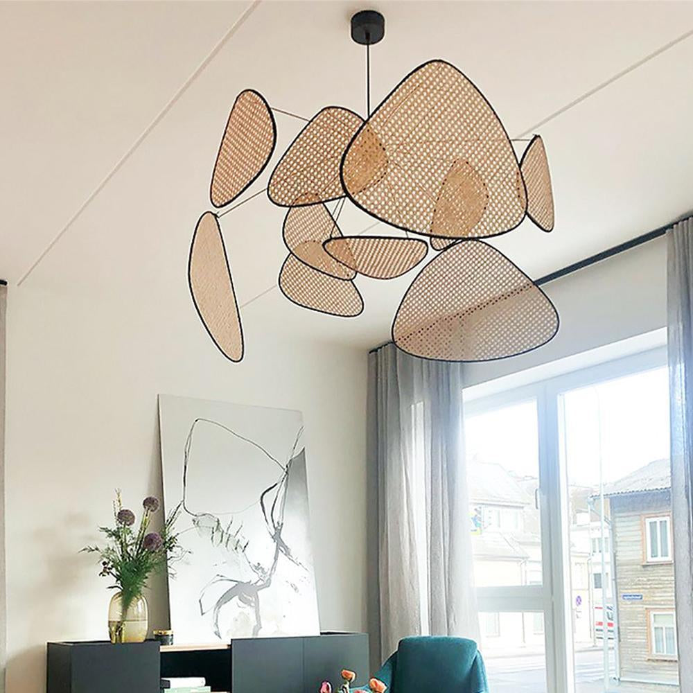 Modern Rattan Pendant Light Multi-Leaf Woven Chandelier