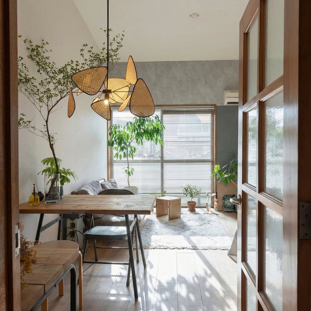Modern Rattan Pendant Light Multi-Leaf Woven Chandelier