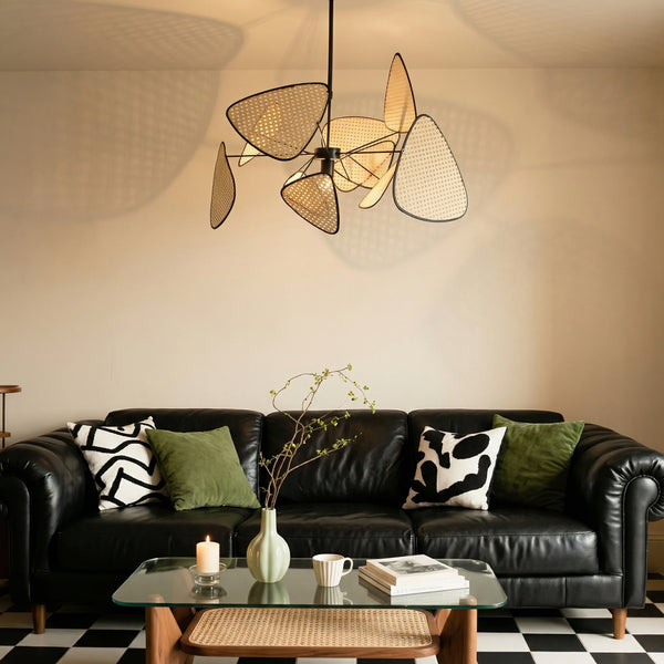 Modern Rattan Pendant Light Multi-Leaf Woven Chandelier