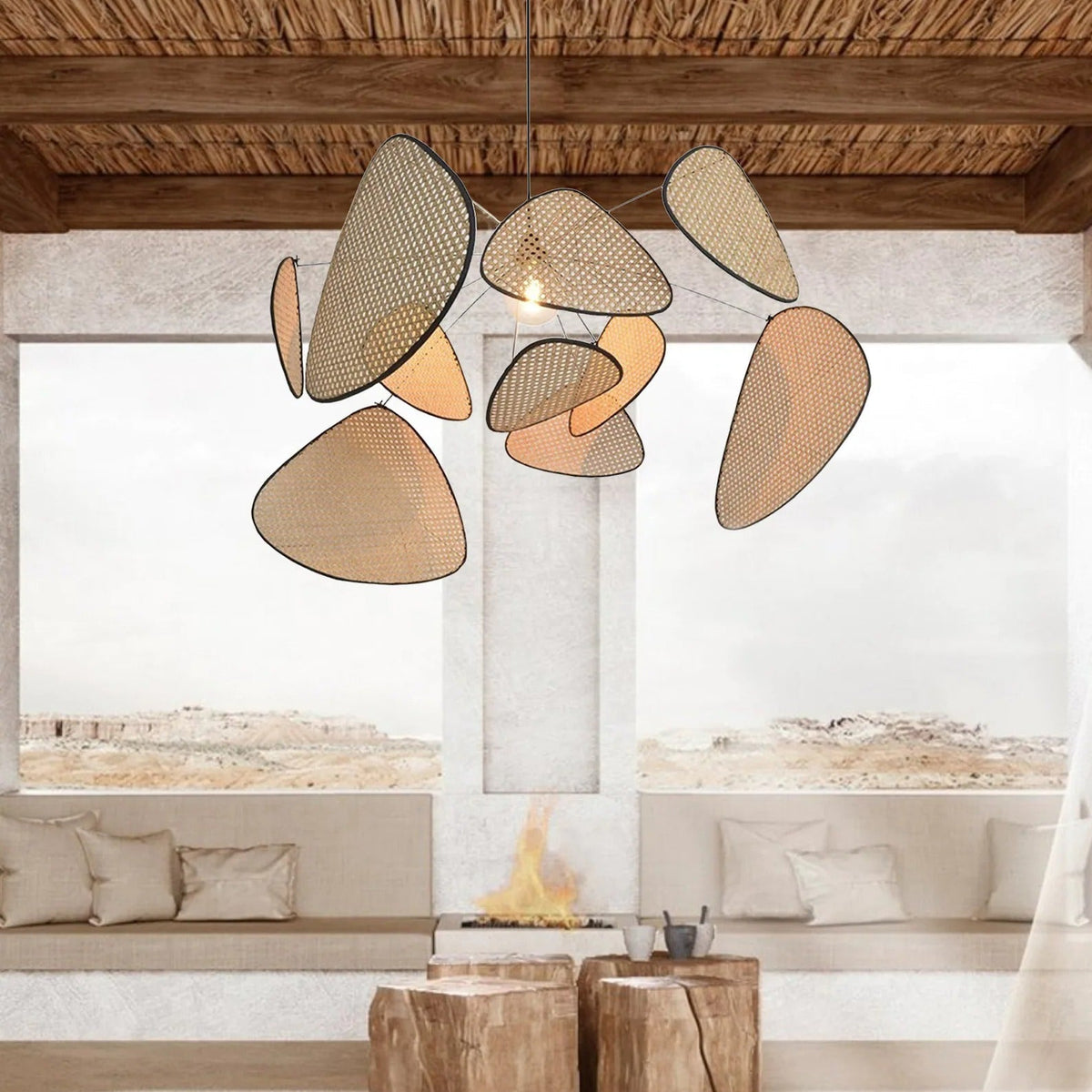 Modern Rattan Pendant Light Multi-Leaf Woven Chandelier