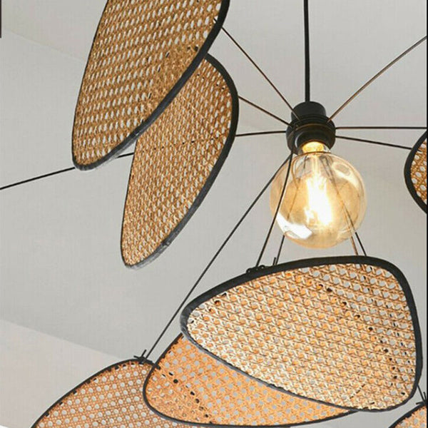 Modern Rattan Pendant Light Multi-Leaf Woven Chandelier