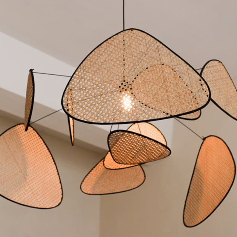 Modern Rattan Pendant Light Multi-Leaf Woven Chandelier