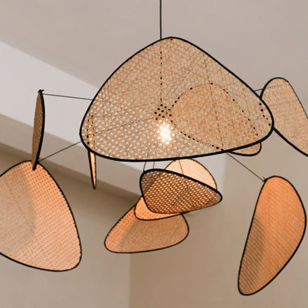 Modern Rattan Pendant Light Multi-Leaf Woven Chandelier