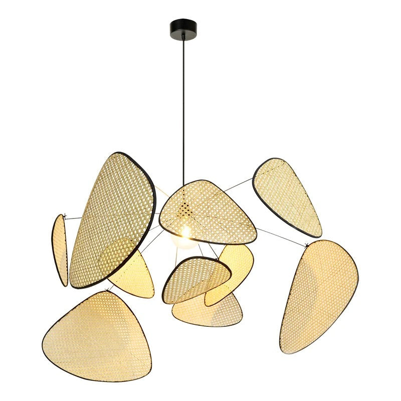 Modern Rattan Pendant Light Multi-Leaf Woven Chandelier