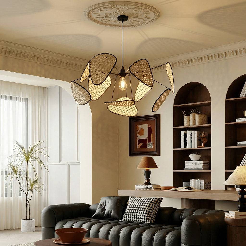 Modern Rattan Pendant Light Multi-Leaf Woven Chandelier