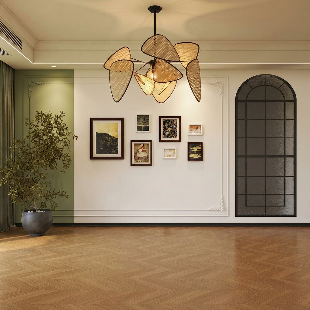 Modern Rattan Pendant Light Multi-Leaf Woven Chandelier