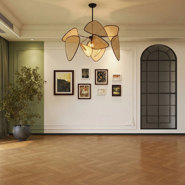 Modern Rattan Pendant Light Multi-Leaf Woven Chandelier