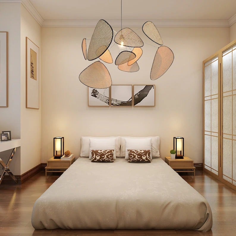 Modern Rattan Pendant Light Multi-Leaf Woven Chandelier