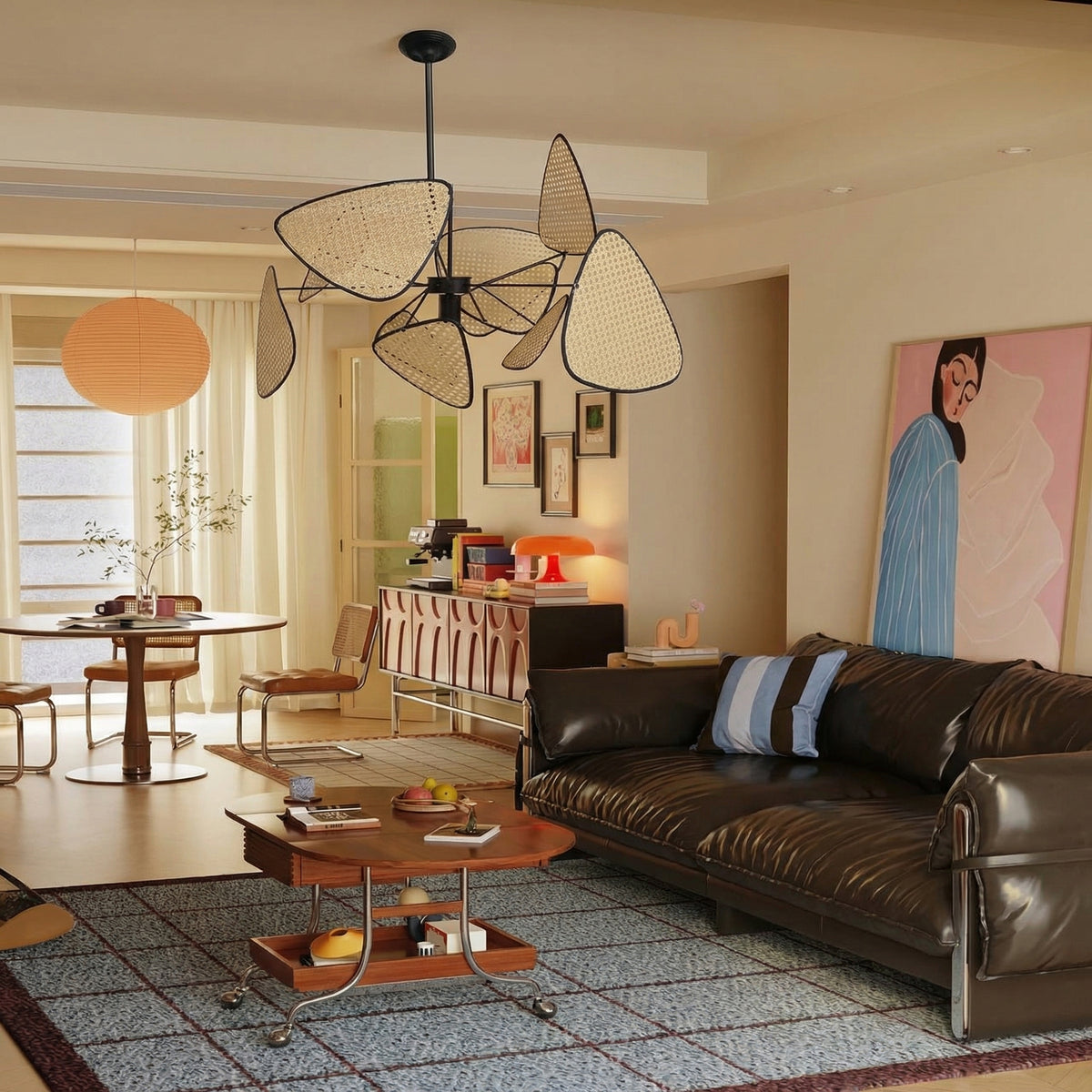 Modern Rattan Pendant Light Multi-Leaf Woven Chandelier