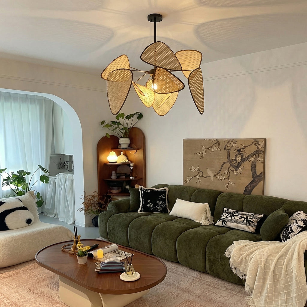 Modern Rattan Pendant Light Multi-Leaf Woven Chandelier