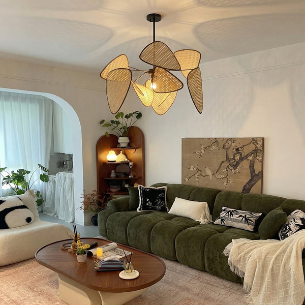 Modern Rattan Pendant Light Multi-Leaf Woven Chandelier